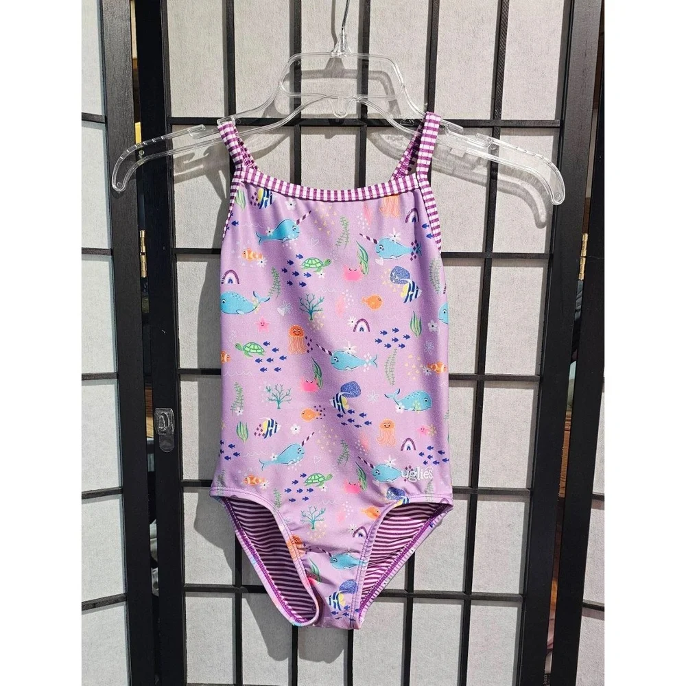 DOLFIN Girls One-Piece Swimsuit Size 10 Purple Marine‎ Life Chlorine Resistant